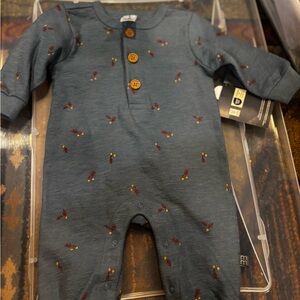 Gerber Blue Footie with Wooden Buttons